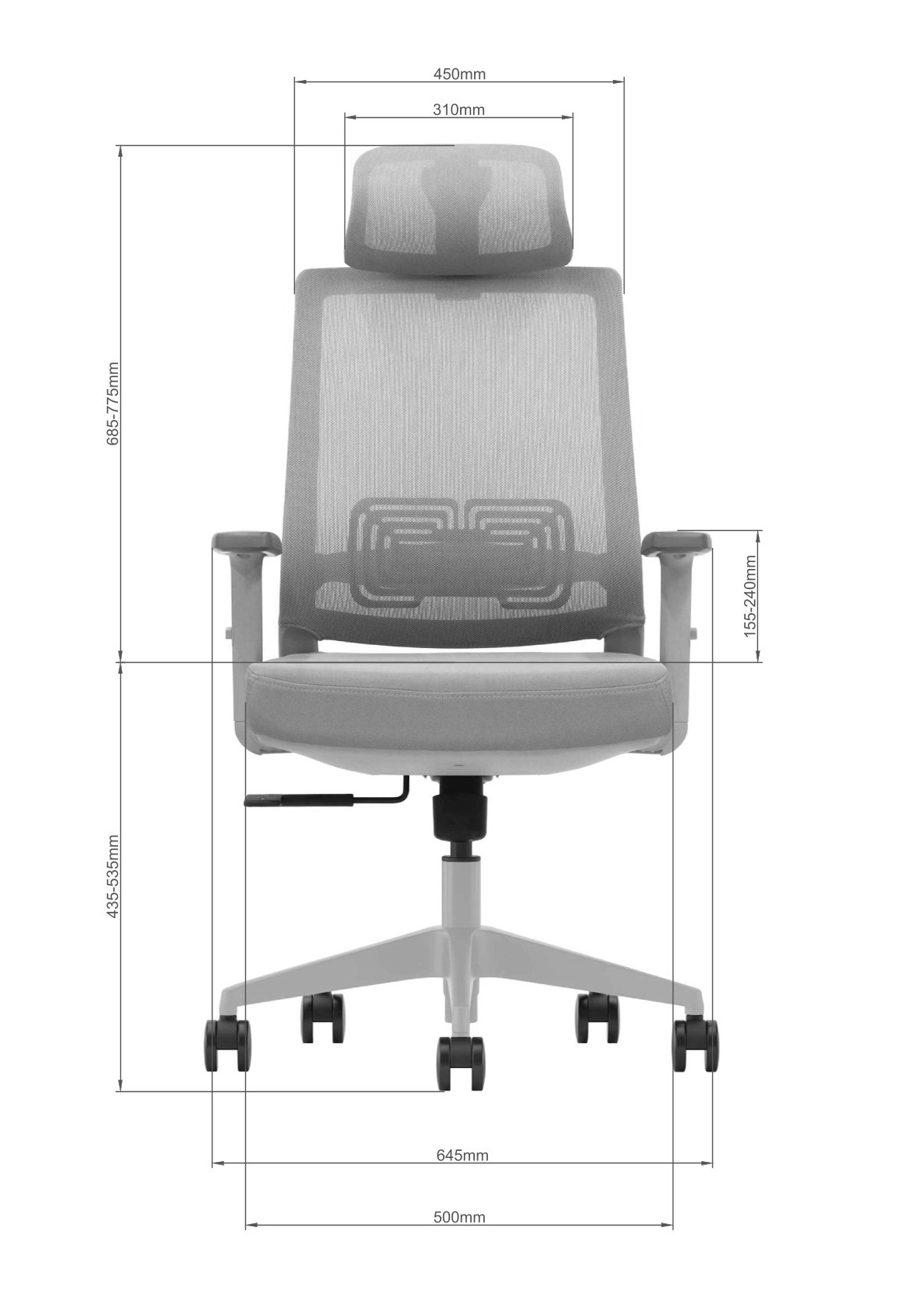 Wymiary fotela NEST - widok przód
